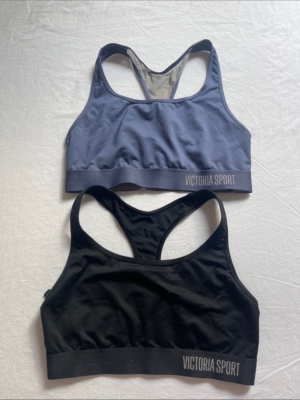 Victoria Sport Racerback Sports Bra Duo — Black and Dusty Blue